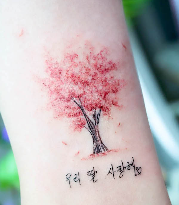 Cherry blossom tree tattoo by @tattooist_namoo