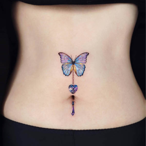 Cute butterfly tummy tattoo by @yeriel_tattoo