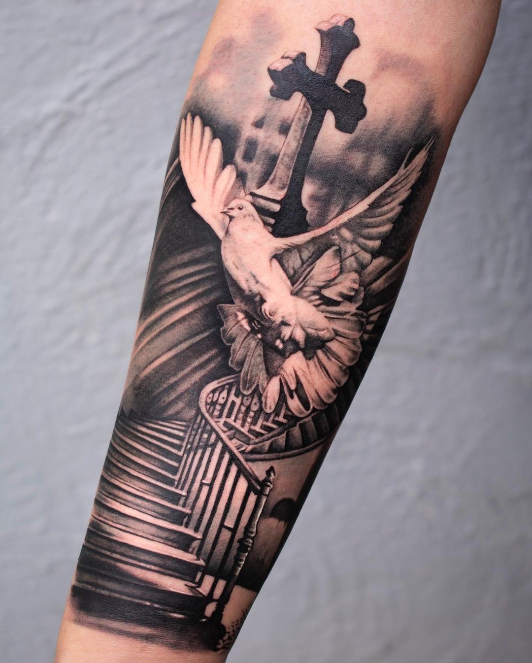 Forearm Sleeve Dove Tattoo