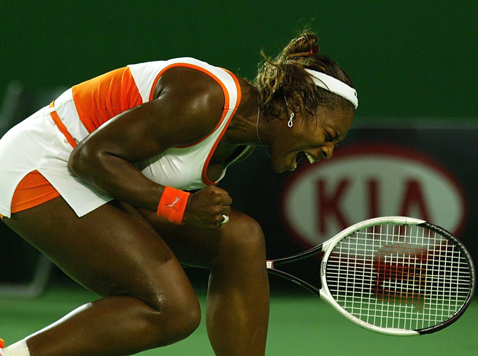 Serena Williams lets out a scream during the Women's Singles final during the Australian Open Tennis Championships at Melbourne Park, Melbourne, Australia on January 25, 2003.