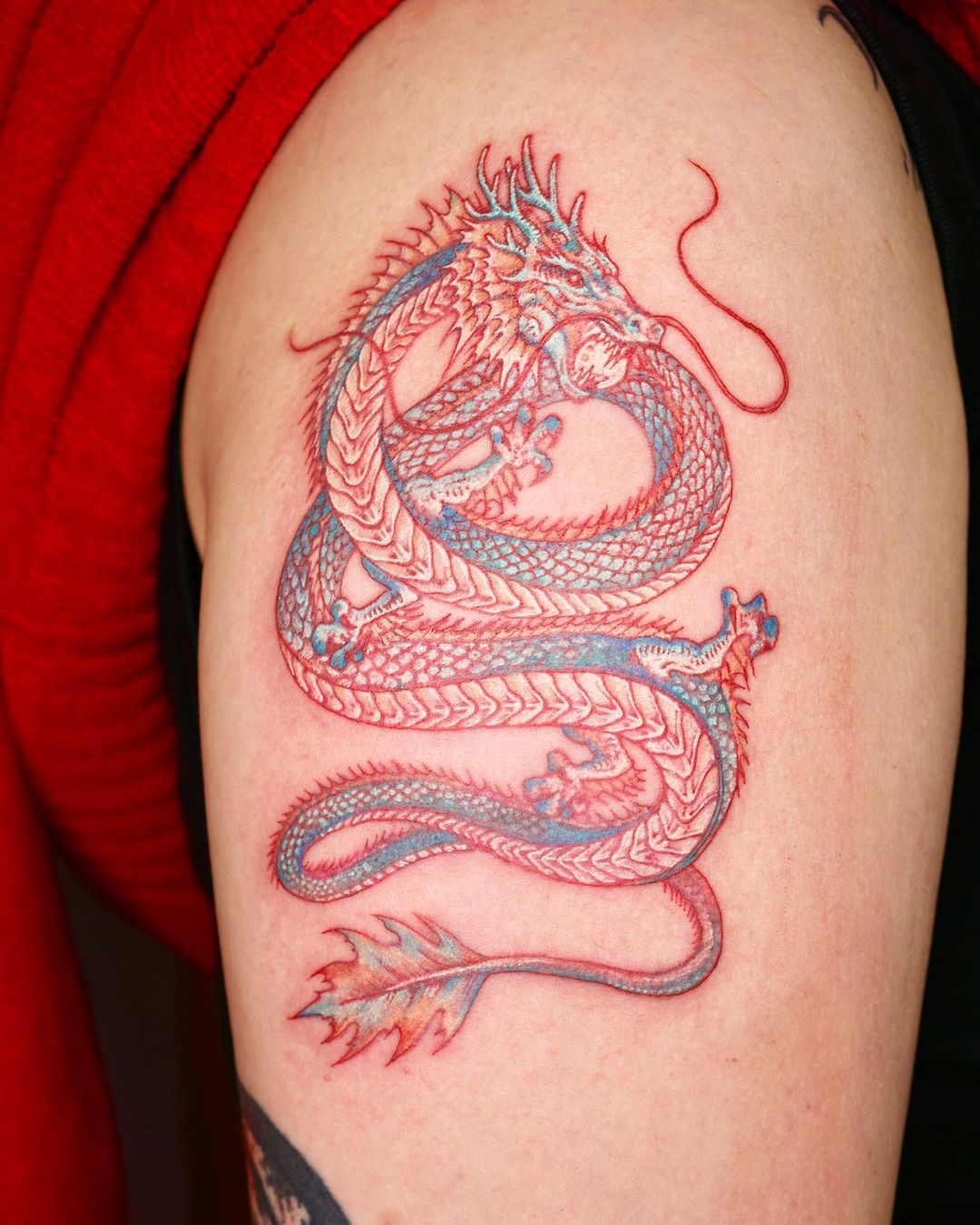 Korean Red And Blue Dragon Tattoo Design