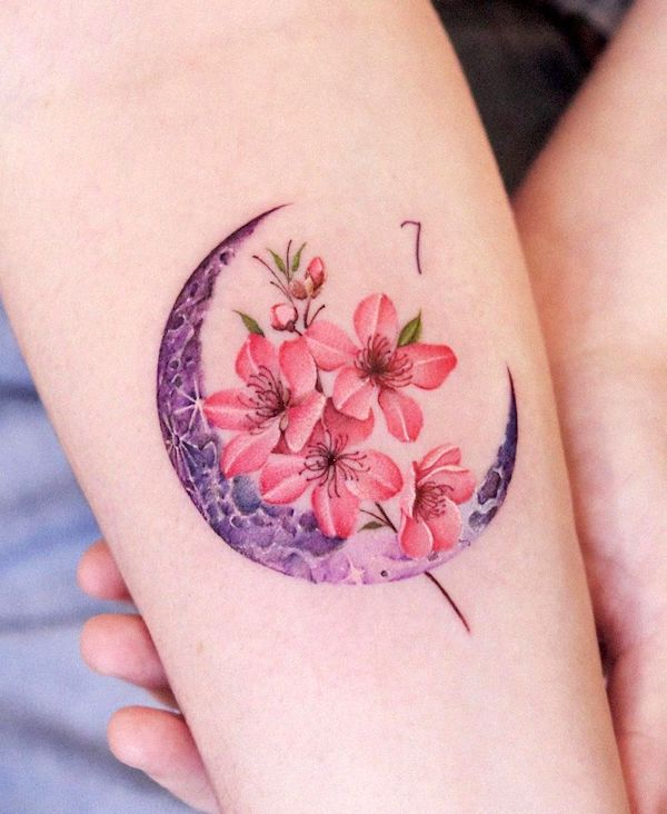 Moon and cherry blossom tattoo by @nara_tattoopeople