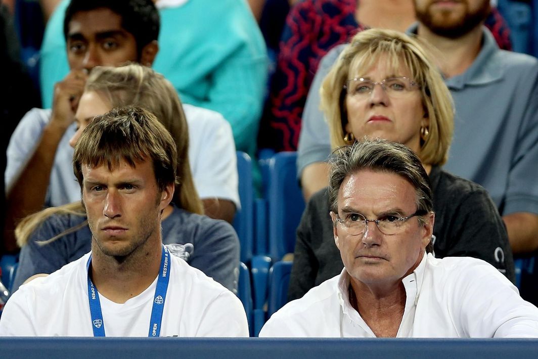 Jimmy Connors watches Maria Sharapova during the only match for which he coached her (Getty)