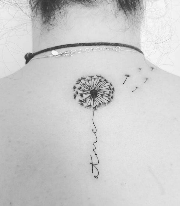 Time_one word dandelion tattoo by @miss.tattooart