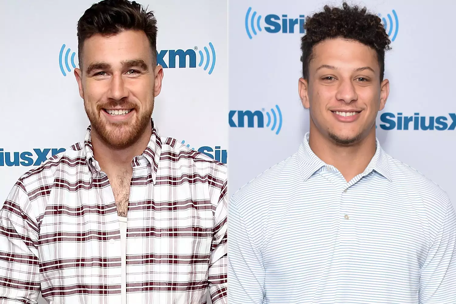 NEW YORK, NY - APRIL 25: Football quarterback and NFL draft prospect Patrick Mahomes visits SiriusXM Studios on April 25, 2017 in New York City. (Photo by Matthew Eisman/Getty Images) NEW YORK, NY - JULY 27: (EXCLUSIVE COVERAGE) NFL star Travis Kelce visits the SiriusXM Studios on July 27, 2016 in New York City. (Photo by Astrid Stawiarz/Getty Images)