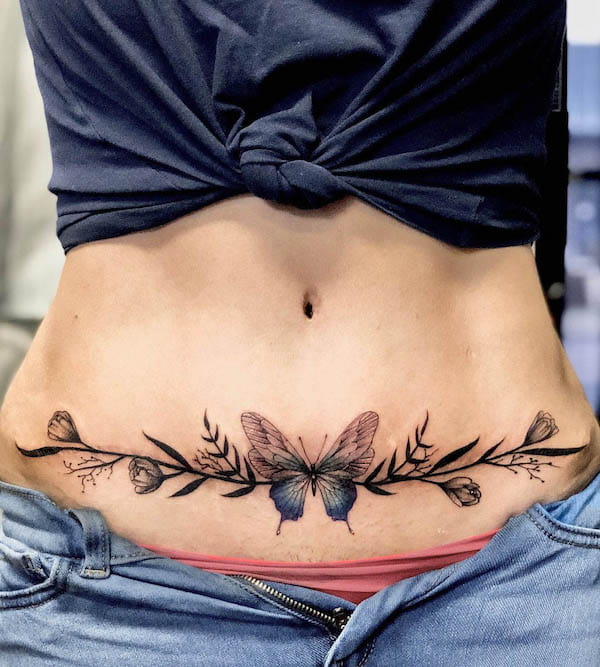 Tummy tuck butterfly tattoo by @projectpat510