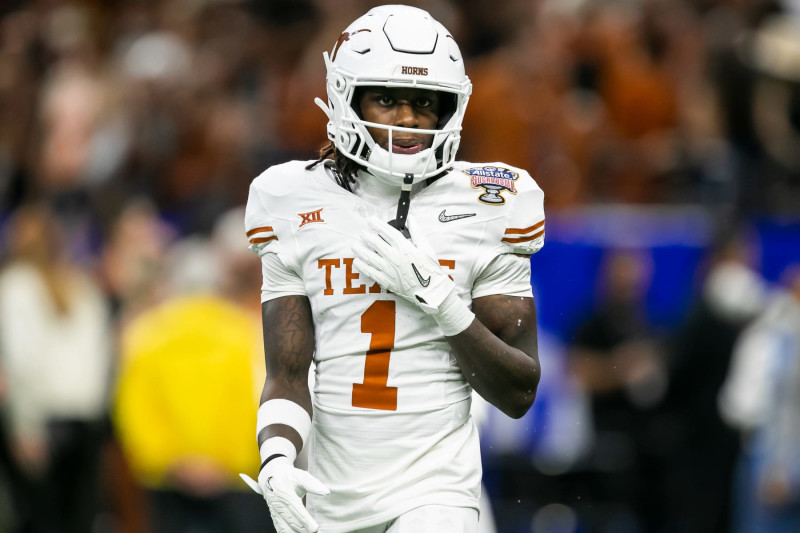 NEW ORLEANS, LA - JANUARY 01: Texas wide receiver Xavier Worthy (1) prepares for warmups prior to the Allstate Sugar Bowl playoff game between the Texas Longhorns and the Washington Huskies on Monday, January 1, 2024 at Caesars Superdome in New Orleans, LA.  (Photo by Nick Tre. Smith/Icon Sportswire via Getty Images)