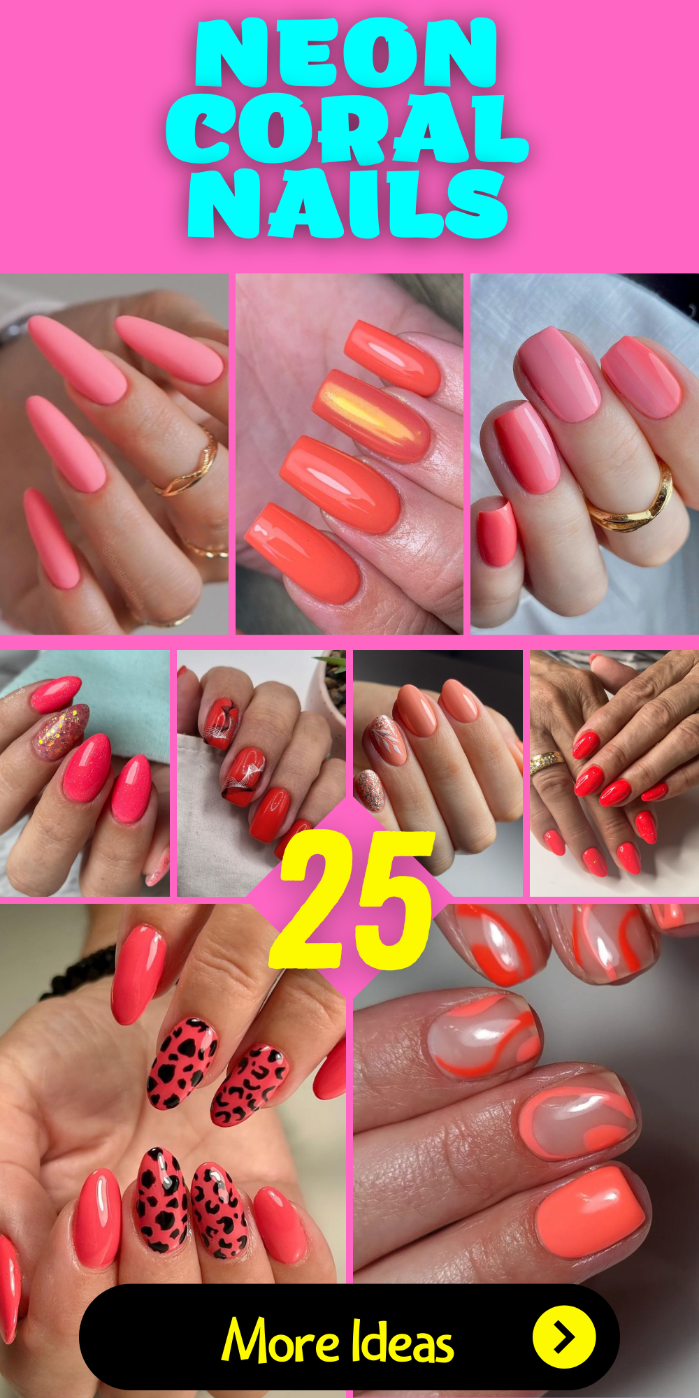 Glowing Glamour: 25 Neon Coral Nails Ideas to Brighten Your Look