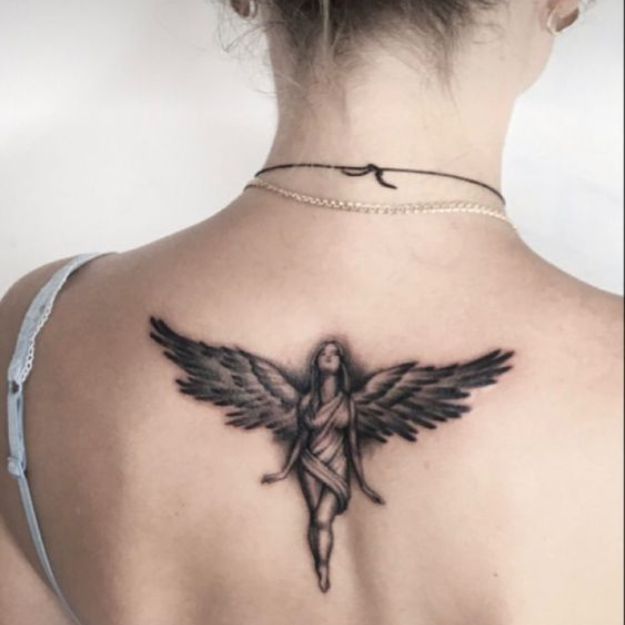 Angle Wing Back Tattoos For Women