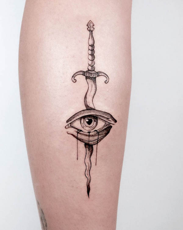 Dagger through the eye tattoo by @ferbink