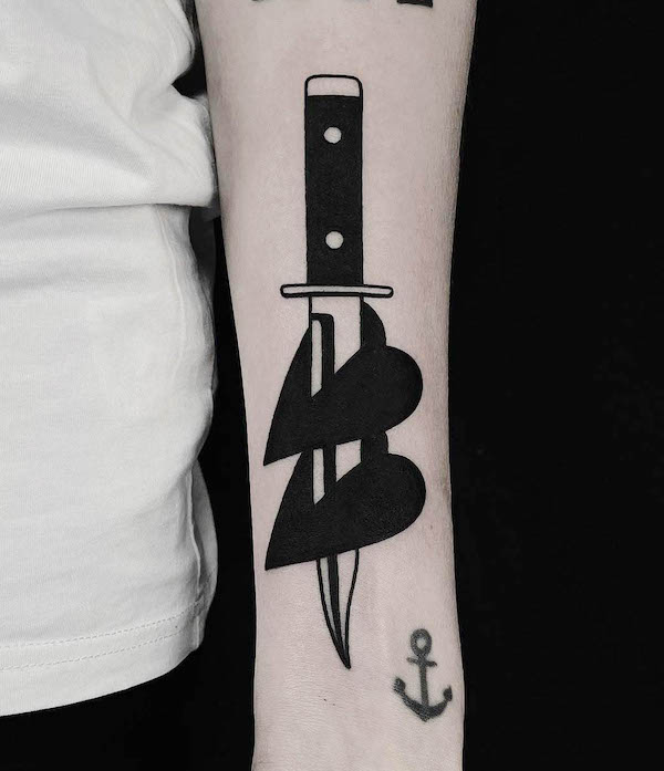 Traditional dagger through the heart tattoo by @nem_il