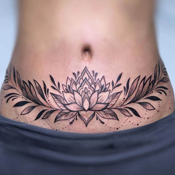 Lotus tummy tuck tattoo by @melissaa_lotuss