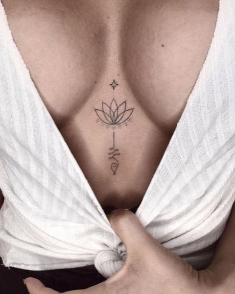 Lotus sternum tattoo