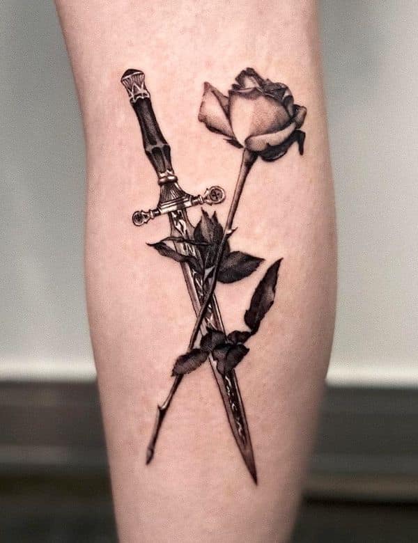 Realistic dagger and rose by @charleeink