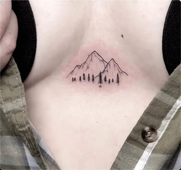 Small mountain underboob tattoo by @_bone.broth_