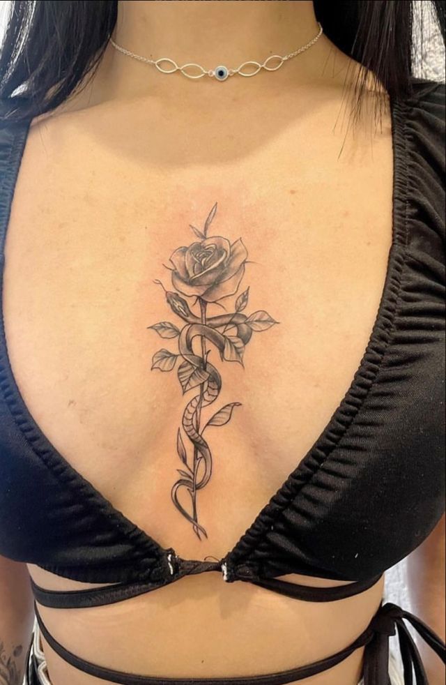 Sternum Rose Tattoo