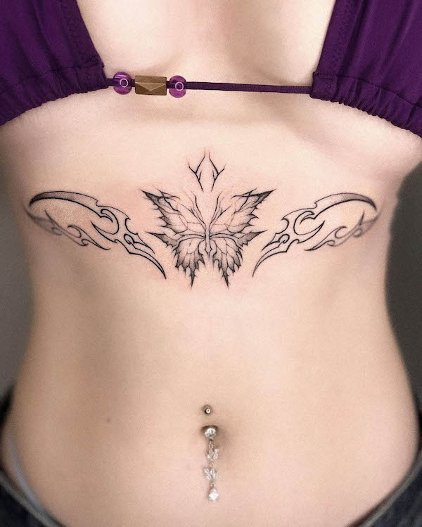 Tribal butterfly underboob tattoo by @luzitatts