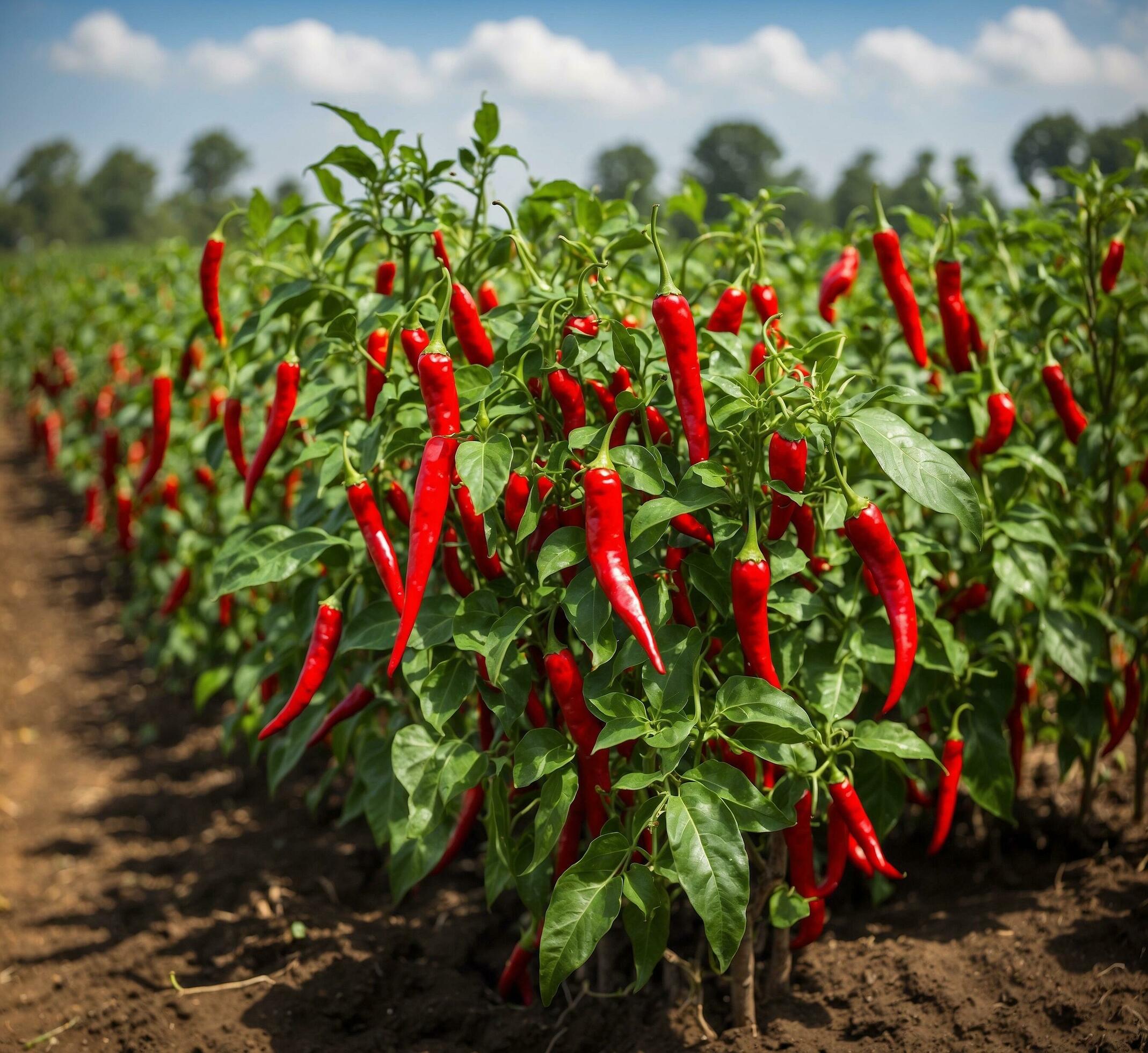 AI generated Red hot chili peppers growing on a field in the countryside of Thailand 36374978 Stock Photo at Vecteezy