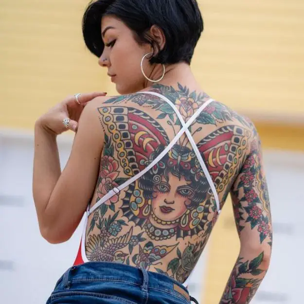 Women Traditional Back Tattoo