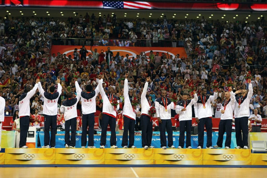 The "Redeem Team" winning the gold medal at the 2008 Beijing Olympics
