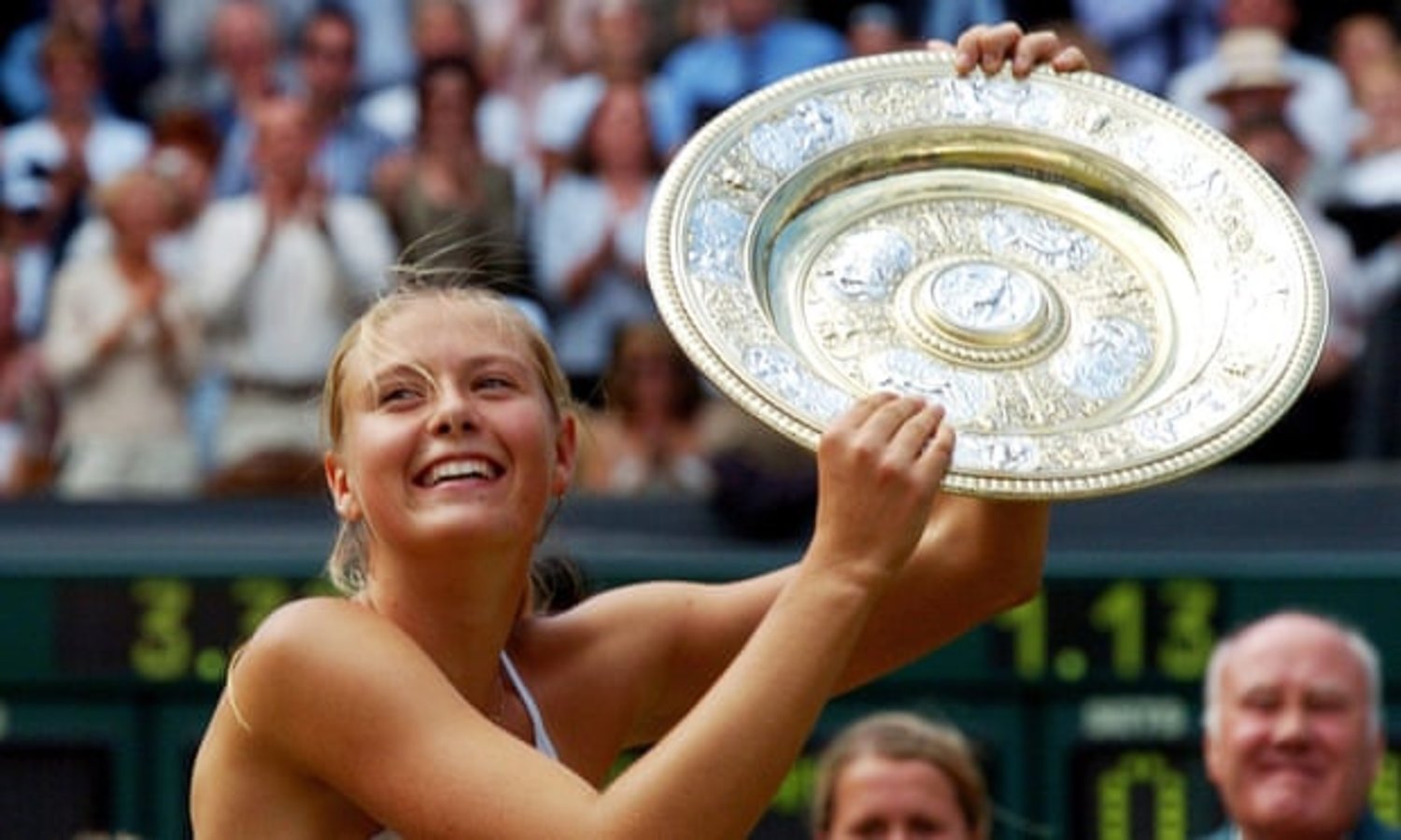 Maria Sharapova announced herself to the world with her 2004 Wimbledon title, after beating Serena Williams in the final. Photograph: Vassil Donev/EPA
