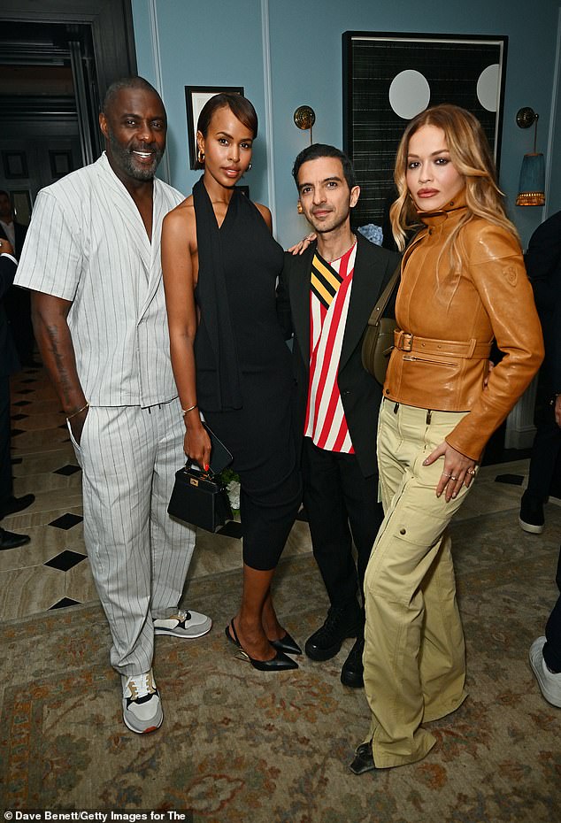 The retired tennis star, 37, was joined by a slew of famous faces to celebrate her famous victory on the Centre Court in 2004 (L to R Idris Elba, Sabrina Elba, Imran Amed and Rita Ora)