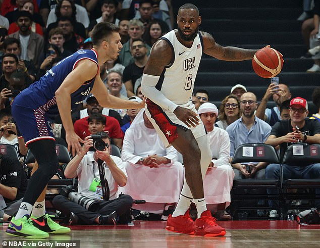 LeBron James, 39, had 5 points in the US' 105-74 victory over Serbia in Abu Dhabi, Wednesday