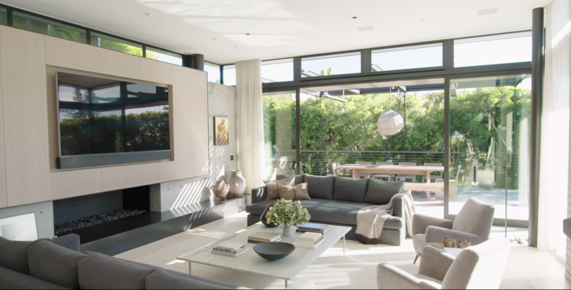 Sharapova's giant living room opens out onto the patio area