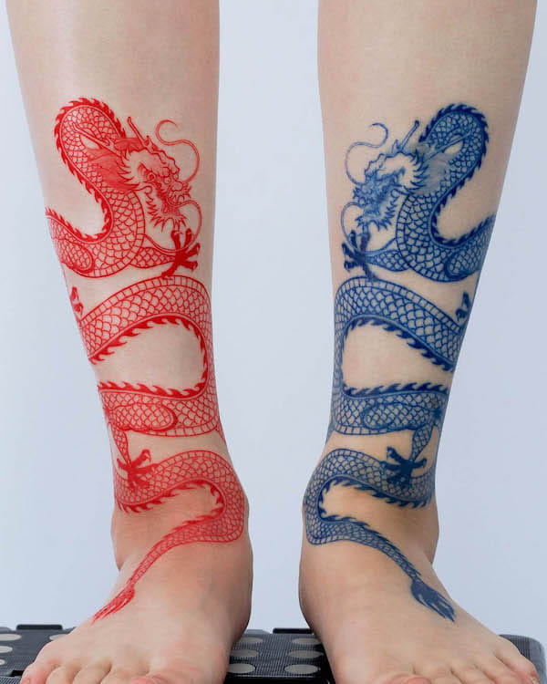 Blue and red dragons by @saki.lss_