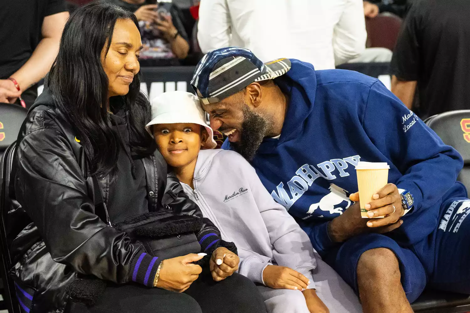 LeBron James plays with his daughter Zhuri at The Chosen-1's Invitational at Galen Center on December 16, 2023 in Los Angeles, California.