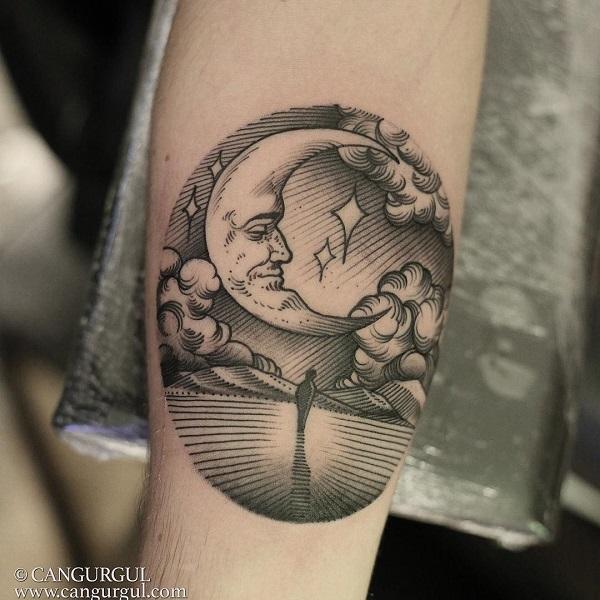 moon illustration style tattoo