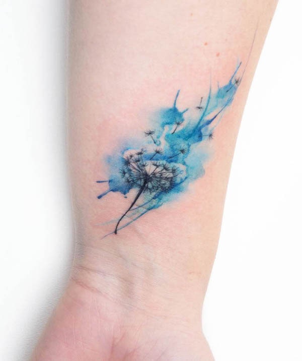 Watercolor dandelion tattoo by @amanda.mypreciousink