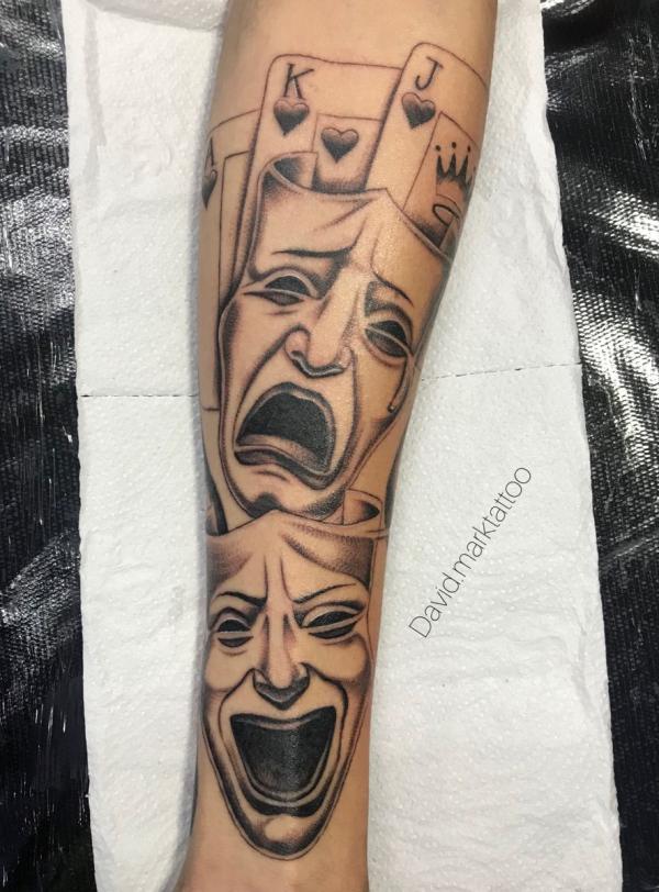 smile now cry later with poker cards tattoo