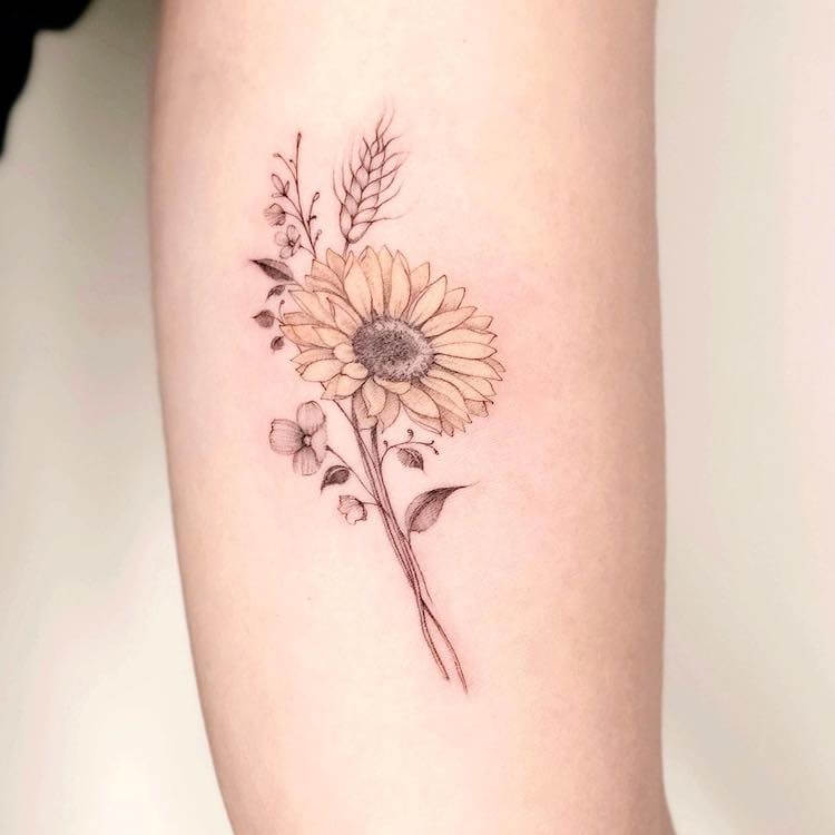 Watercolor Sunflower Tattoo